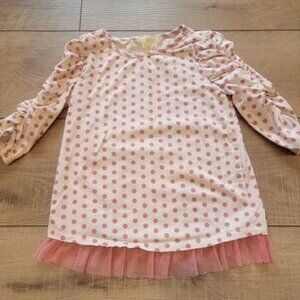 MATILDA JANE Polka DottedTop with 3/4 Ruched Sleeve and Tulle Hemline - Size 6